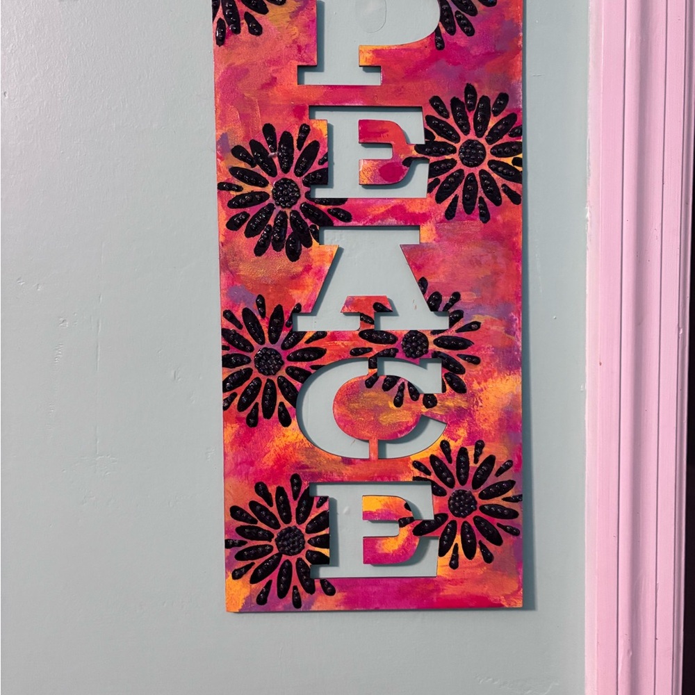 Handmade PEACE Wall Art ✌️ Boho Floral Rhinestone Decor